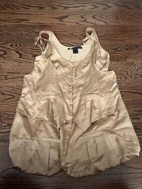 Marc Jacobs Y2K Cream Beige Tiered Silk Button-Front Tank Bubble Hem